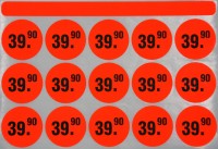 Preisetikett, 32 mm rund, leuchtrot, mit Preiseindruck Preisetikett, 32 mm rund, leuchtrot, mit Preiseindruck