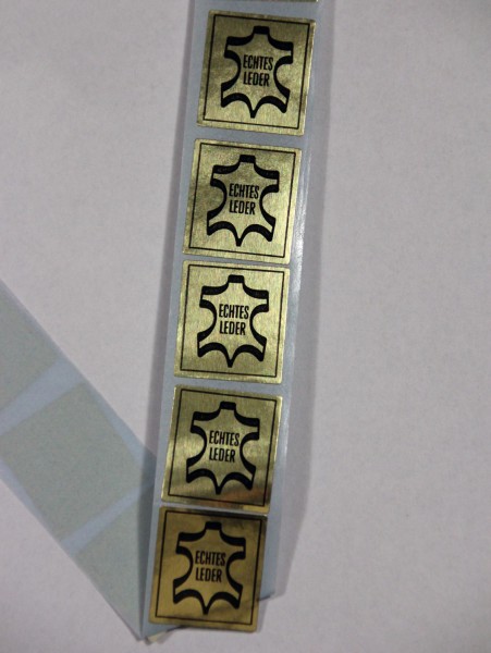 Haftetiketten "Echtes Leder", 20 x 22 mm, Rollen, Haftpapier Gold